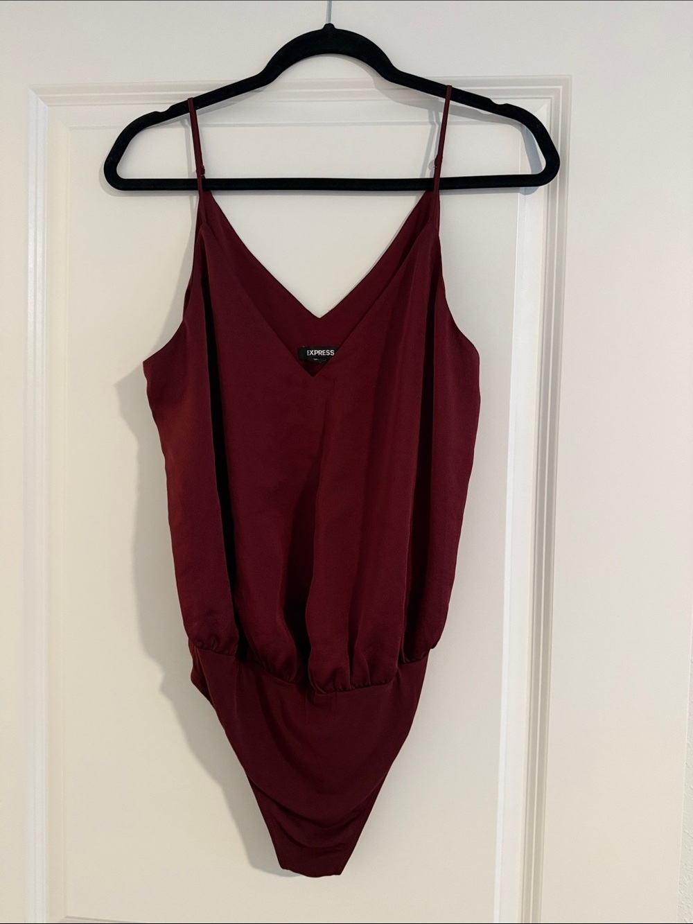 Express Burgundy V-Neck Spaghetti Strap Bodysuit